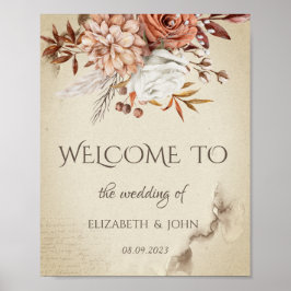 Chic Waterverf herfst bloemen sparen de Datum Poster