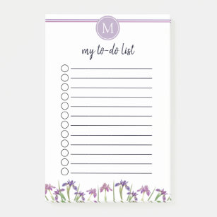 Chic Waterverf Iris Flowers to Do List Monogram Post-it® Notes