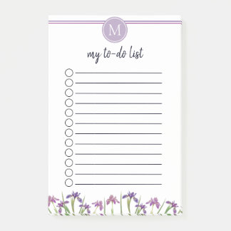 Chic Waterverf Iris Flowers to Do List Monogram Post-it® Notes