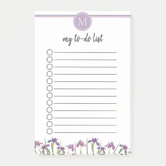 Chic Waterverf Iris Flowers to Do List Monogram Post-it® Notes (Voorkant)