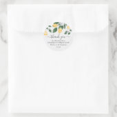 Chic Waterverf Lemon & Greenery Wedding Bedankt Ronde Sticker (Tas)