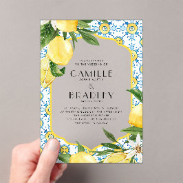 Chic Waterverf Lemon Mediterranean Summer Wedding Acryl Uitnodigingen