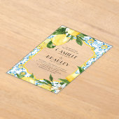 Chic Waterverf Lemon Mediterranean Summer Wedding Acryl Uitnodigingen (Laagn)