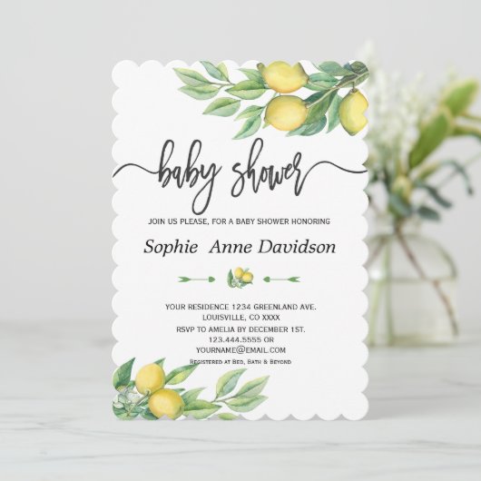Chic Waterverf Lemon Tropisch BABY SHOWER Kaart (Staand voorkant)
