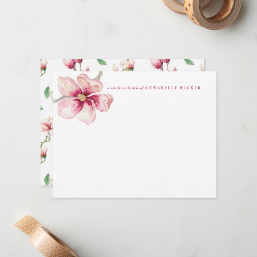 Chic Waterverf Magnolia Notitiekaartje (Voorkant / Achterkant in situ)