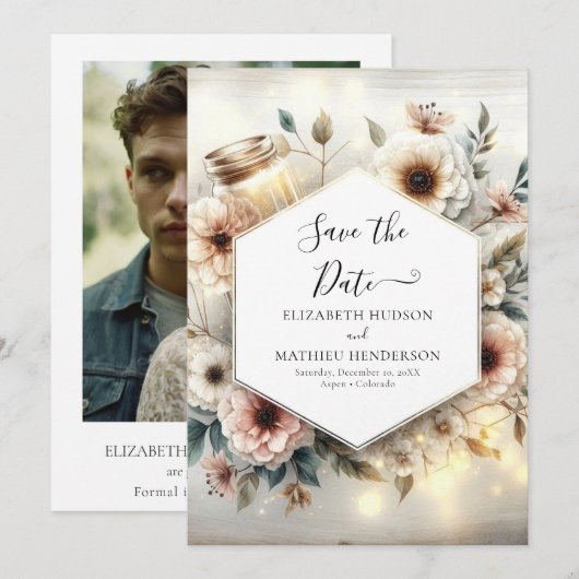 Chic Waterverf Mason Jar Wedding Save The Date (Voorkant / Achterkant)