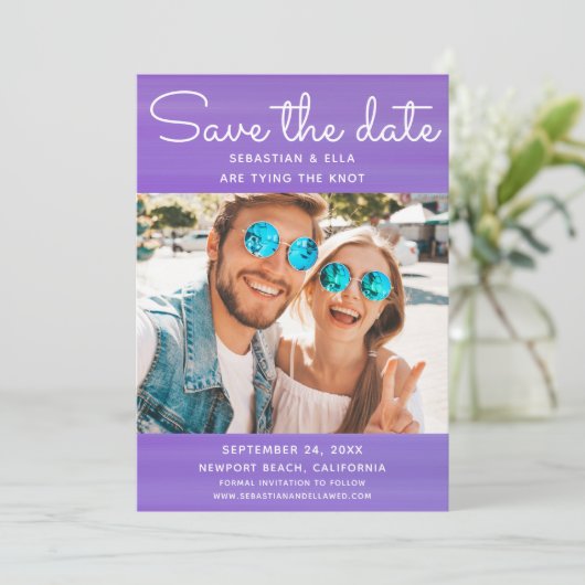 Chic Waterverf Moderne fotobruiloft bewaart de dat Save The Date (Staand voorkant)