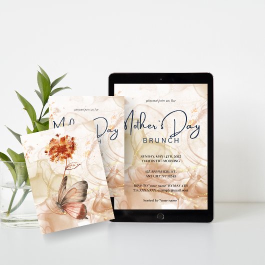 Chic Waterverf Moederdag Brunch Uitnodiging