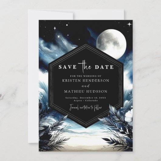 Chic Waterverf Moonlit bruiloft Save The Date (Voorkant)
