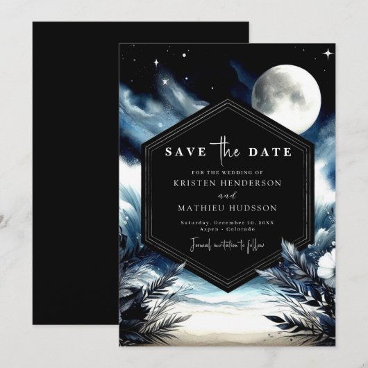 Chic Waterverf Moonlit bruiloft Save The Date (Voorkant / Achterkant)