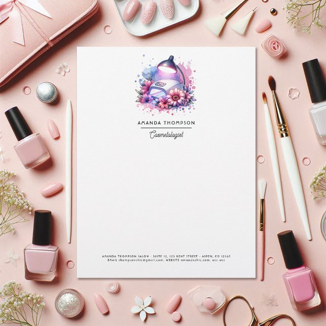 Chic Waterverf Nail Salon Briefhoofd (Chic Watercolor Nail Salon Letterhead)