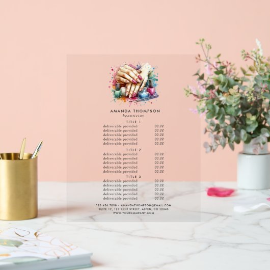 Chic Waterverf Nail Salon Prijzen en Diensten Acryl Bord (Huwelijk)