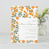 Chic Waterverf Oranje Citrus Fruit Script Weddensc Kaart (Staand voorkant)