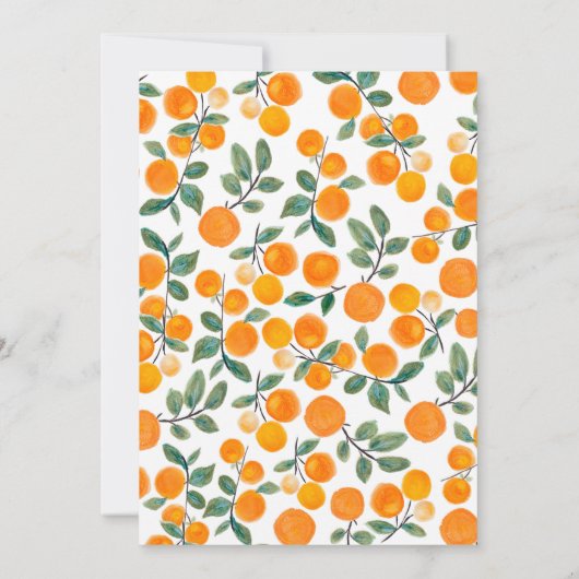 Chic Waterverf Oranje Citrus Fruit Script Weddensc Kaart (Achterkant)
