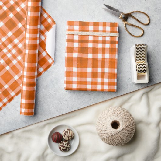 Chic Waterverf Oranje Plaid patroon Cadeaupapier (Crafts)