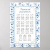Chic Waterverf Pastel Blauw Goud Zitplaatskaart Poster (Voorkant)