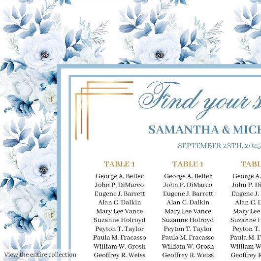 Chic Waterverf Pastel Blauw Goud Zitplaatskaart Poster