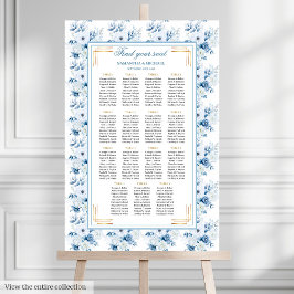 Chic Waterverf Pastel Blauw Goud Zitplaatskaart Poster