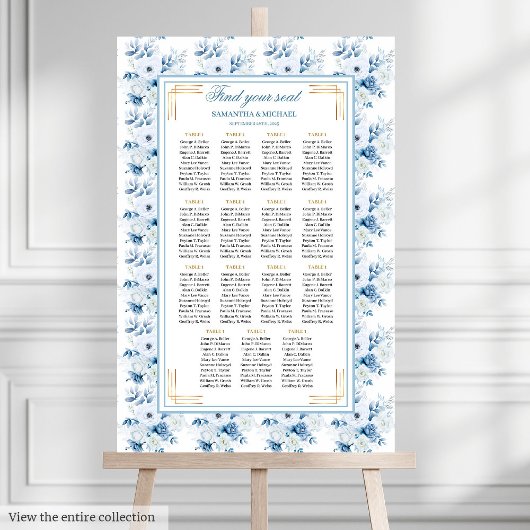 Chic Waterverf Pastel Blauw Goud Zitplaatskaart Poster