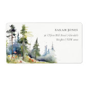 Chic Waterverf Pine Forest Landscape Adres Etiket (Voorkant)
