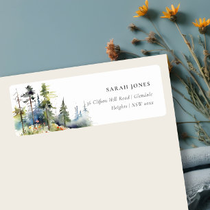 Chic Waterverf Pine Forest Landscape Adres Etiket