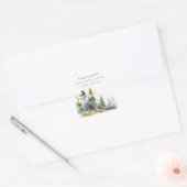 Chic Waterverf Pine Forest Landscape Adres Vierkante Sticker (Envelop)