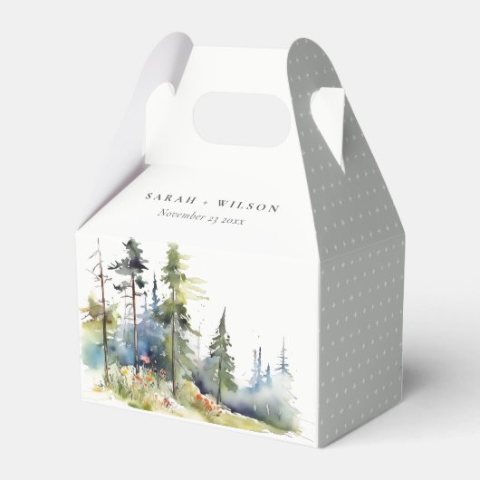 Chic Waterverf Pine Forest Landscape Wedding Bedankdoosjes (Achterkant)