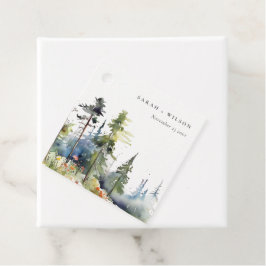 Chic Waterverf Pine Forest Landscape Wedding Bedankjes Labels
