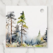 Chic Waterverf Pine Forest Landscape Wedding Bedankjes Labels (Achterkant)