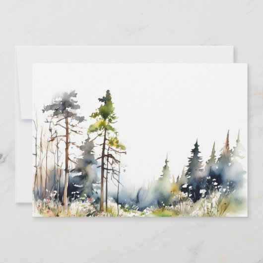 Chic Waterverf Pine Forest Landscape Wedding Bedankkaart (Achterkant)