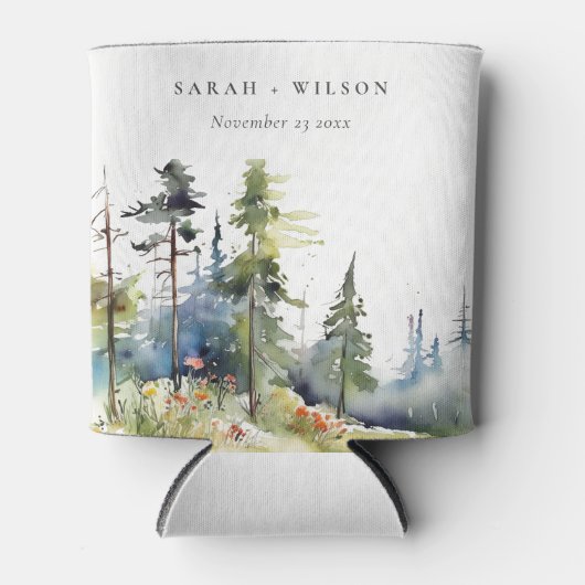 Chic Waterverf Pine Forest Landscape Wedding Blikjeskoeler (Voorkant)