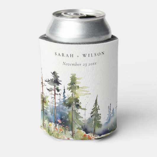 Chic Waterverf Pine Forest Landscape Wedding Blikjeskoeler (Blikje Achterkant)