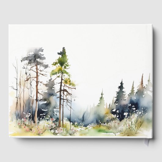 Chic Waterverf Pine Forest Landscape Wedding Gastenboek (Achterkant)