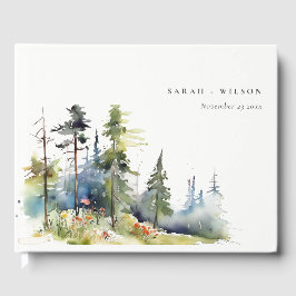 Chic Waterverf Pine Forest Landscape Wedding Gastenboek