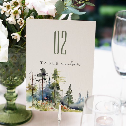 Chic waterverf Pine Forest Landscape Wedding Kaart