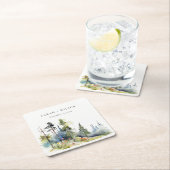 Chic Waterverf Pine Forest Landscape Wedding Kartonnen Onderzetters (Insitu)