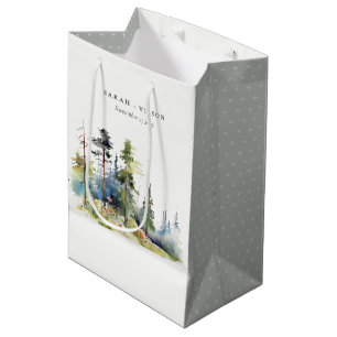 Chic Waterverf Pine Forest Landscape Wedding Medium Cadeauzakje