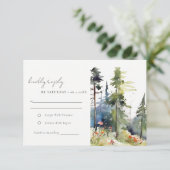 Chic Waterverf Pine Forest Landscape Wedding RSVP Kaartje (Staand voorkant)
