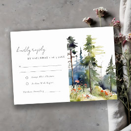 Chic Waterverf Pine Forest Landscape Wedding RSVP Kaartje