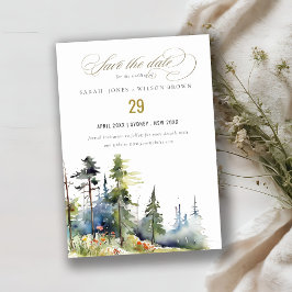 Chic waterverf Pine Forest Landscape Wedding Save The Date