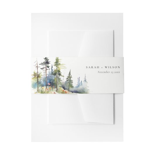 Chic Waterverf Pine Forest Landscape Wedding Uitnodigingen Wikkel (Voorkant Voorbeeld)