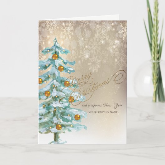 Chic Waterverf Pine Tree,Balls,Snowflakes Feestdagen Kaart (Voorkant)