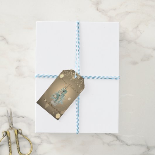 Chic Waterverf Pine Tree, Stars Confetti Cadeaulabel (Met Touw)