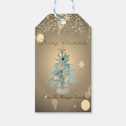 Chic Waterverf Pine Tree, Stars Confetti Cadeaulabel (Voorkant)