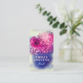 Chic Waterverf Pink en Burgundy Floral Visitekaartje (Staand voorkant)