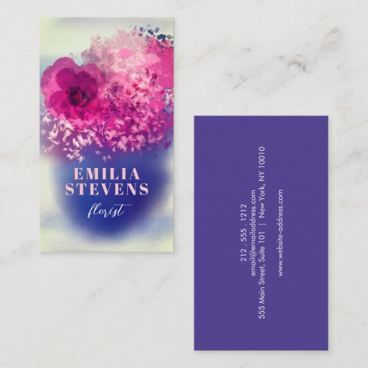 Chic Waterverf Pink en Burgundy Floral Visitekaartje (Voorkant / Achterkant)