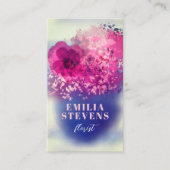 Chic Waterverf Pink en Burgundy Floral Visitekaartje (Voorkant)