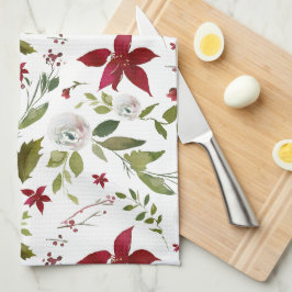 Chic Waterverf Poinsettia Floral Monogram Theedoek