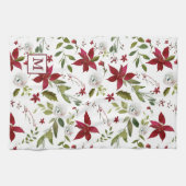 Chic Waterverf Poinsettia Floral Monogram Theedoek (Horizontaal)