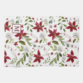 Chic Waterverf Poinsettia Floral Monogram Theedoek